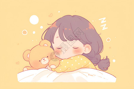 橘黄玩具熊睡觉的女孩插画插画