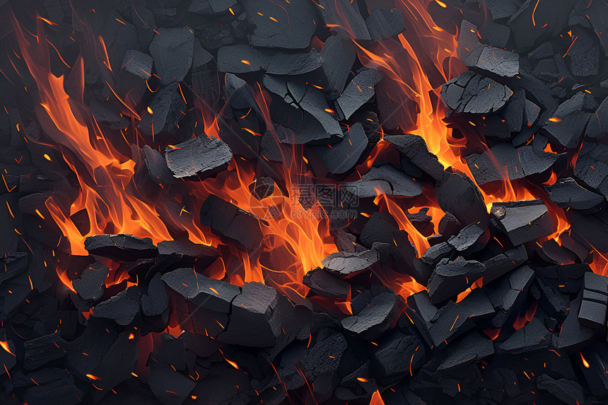火焰与煤炭的真实绘画图片