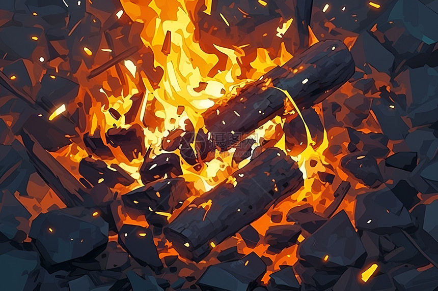 燃烧的煤炭与火焰图片