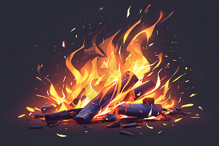 灼热火焰舞动的景象插画