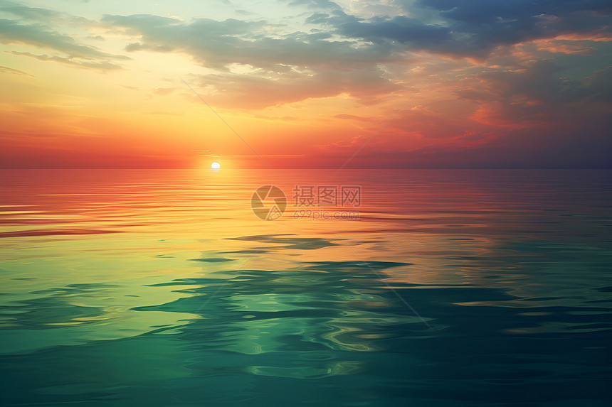 夕阳下的海洋图片