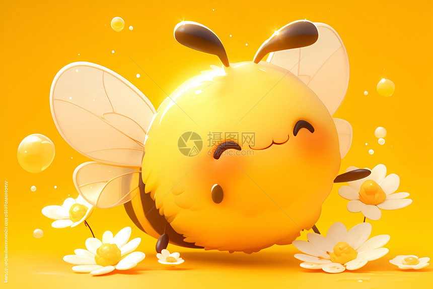 黄色背景中可爱小蜜蜂图片