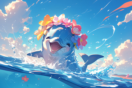 蓝色海洋中的海豚背景图片