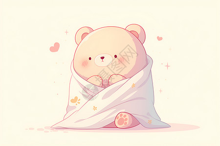 披着白毯子的可爱泰迪熊插画