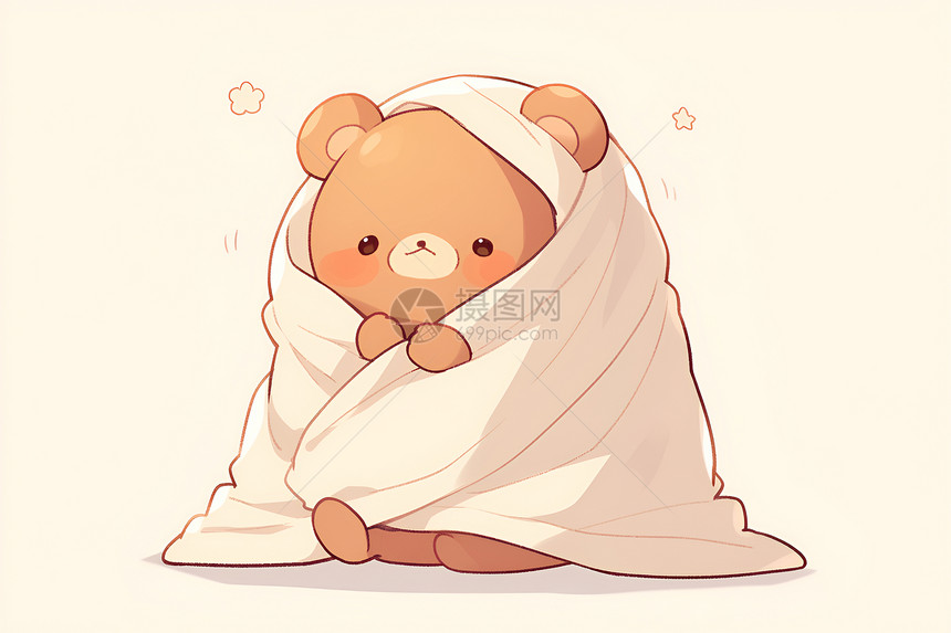 可爱的泰迪熊裹着毯子图片