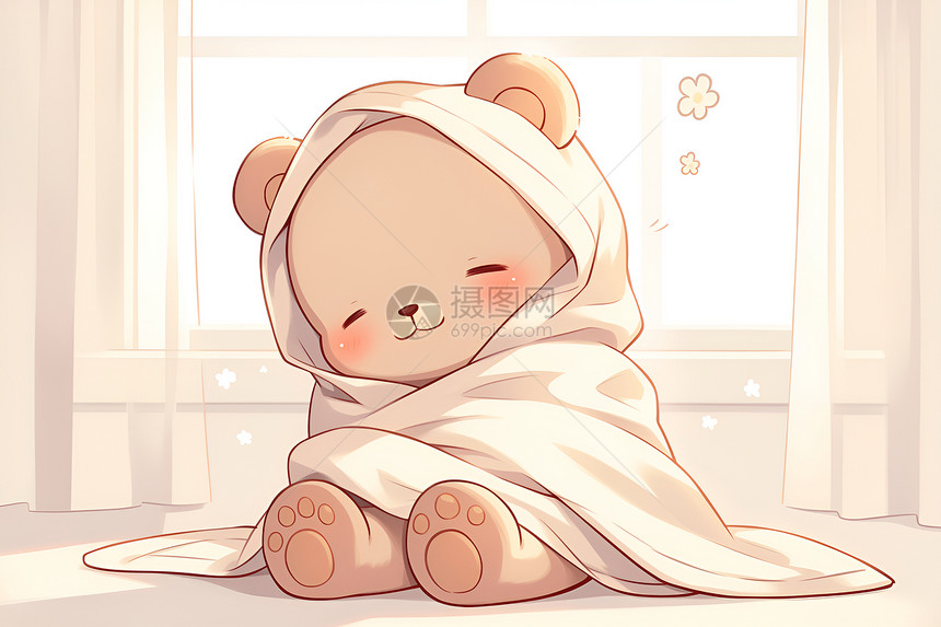 可爱的小熊裹着毯子图片
