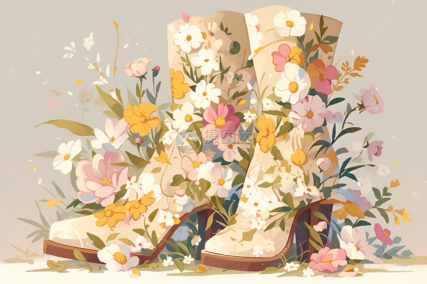 花朵中的皮靴图片