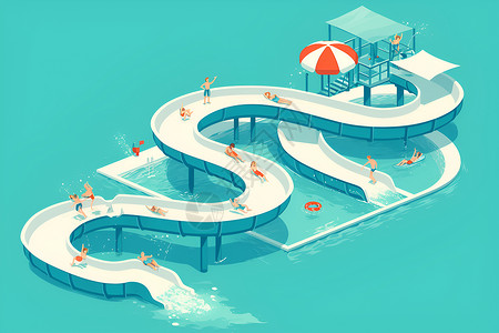 迪士尼水上乐园水上滑梯插画
