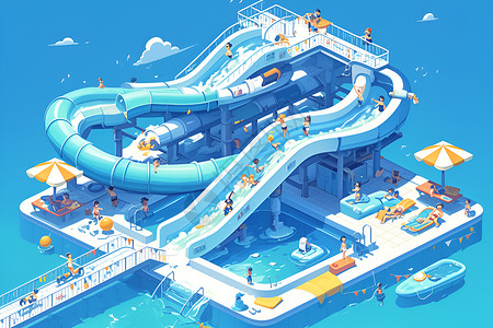 迪士尼水上乐园水上乐园中的滑梯插画