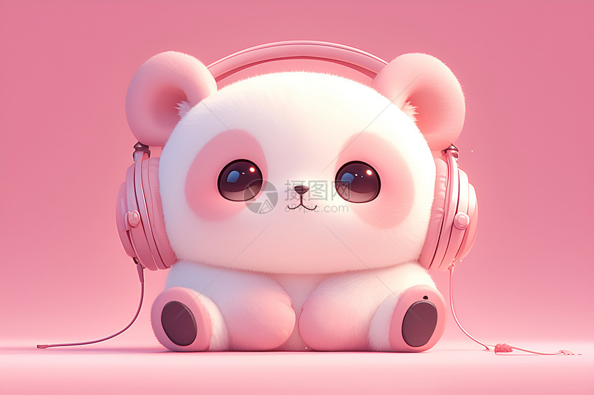 熊猫戴着耳机沉浸在音乐中图片