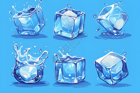结冰路面水滴飞溅的冰块插画