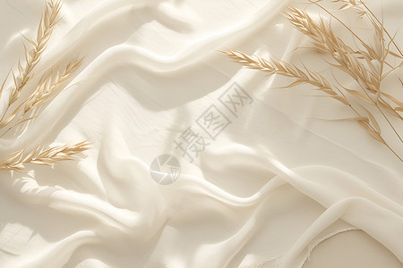 布料素材白色柔软白纱上的麦穗插画