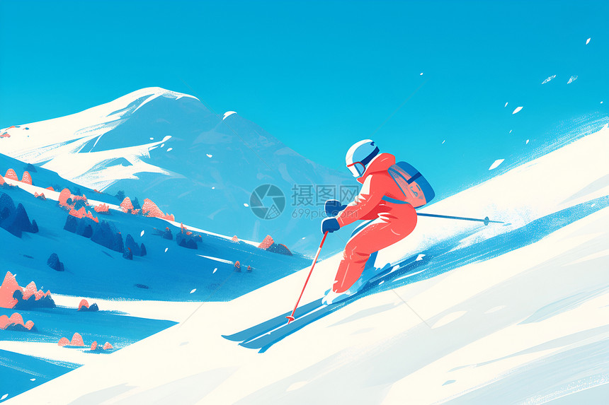 滑雪者的运动插画图片