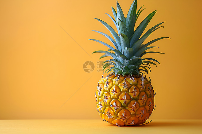 黄色背景上的菠萝图片