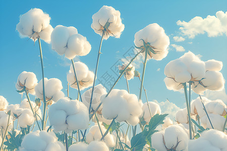 农业废弃物白云下的棉田风景插画