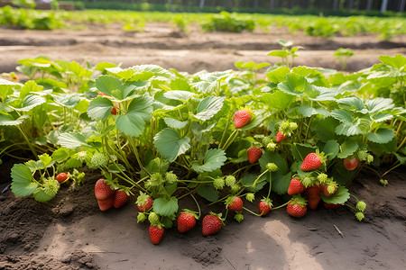 草莓植物田里种植的草莓背景