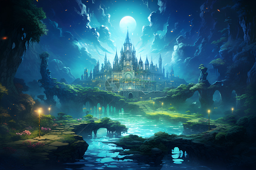 夜幕下的魔法城堡图片
