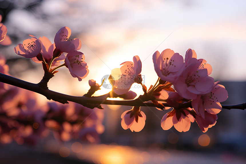 樱花夕阳的美景图片
