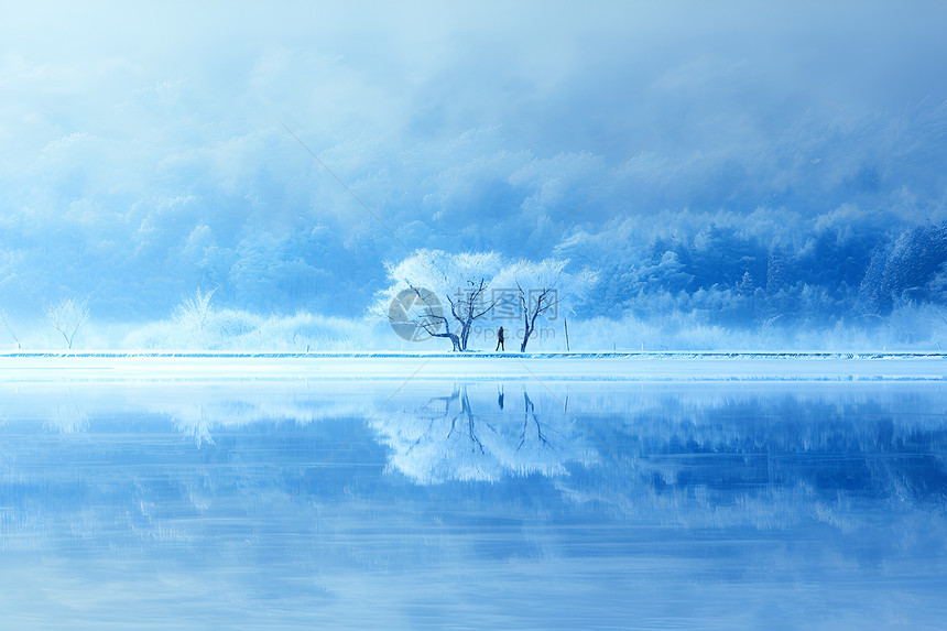 冬季的湖面插画图片