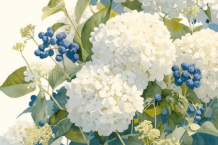 绽放的白色绣球花背景图片