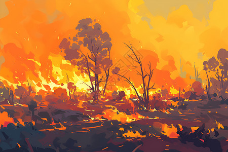 预防森林火灾绘画的火灾插画插画