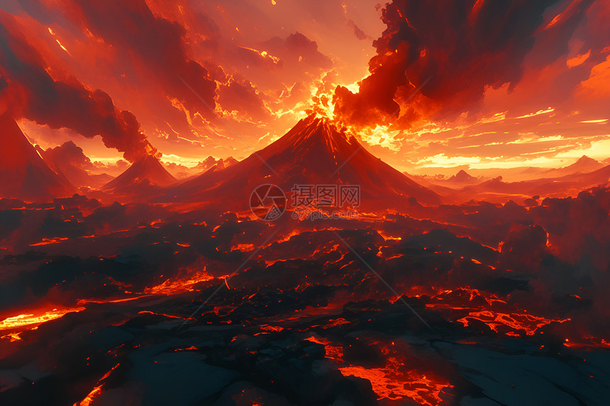 壮观的火山插画图片