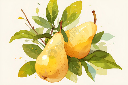 水果树枝可口健康的梨子插画