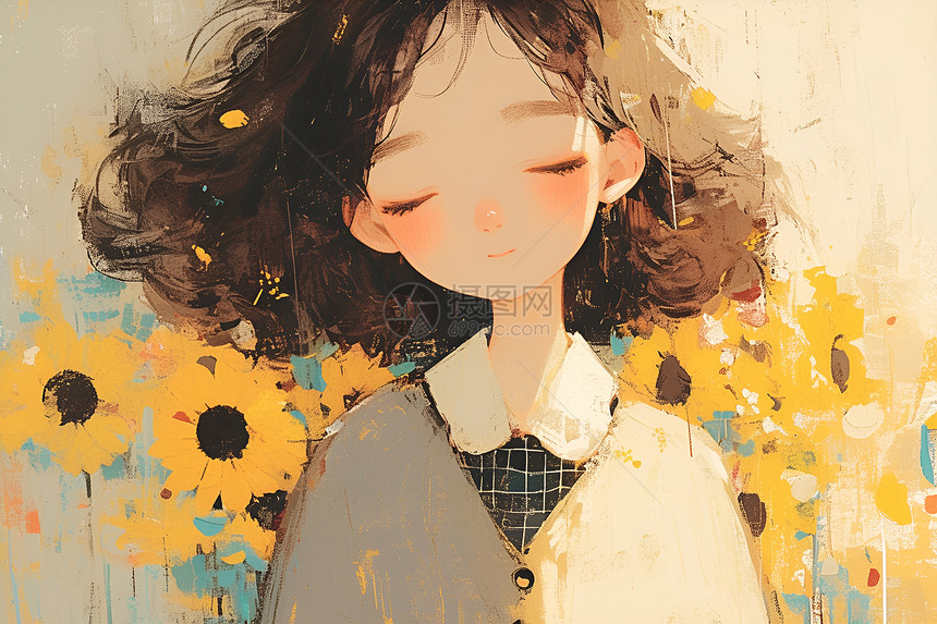 少女与向日葵图片