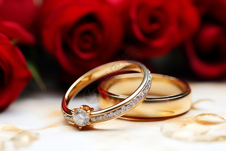 三排小银钻戒指指鲜花环绕的金戒子背景