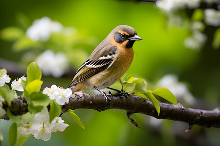 动物翅膀素材花树上一只小鸟背景