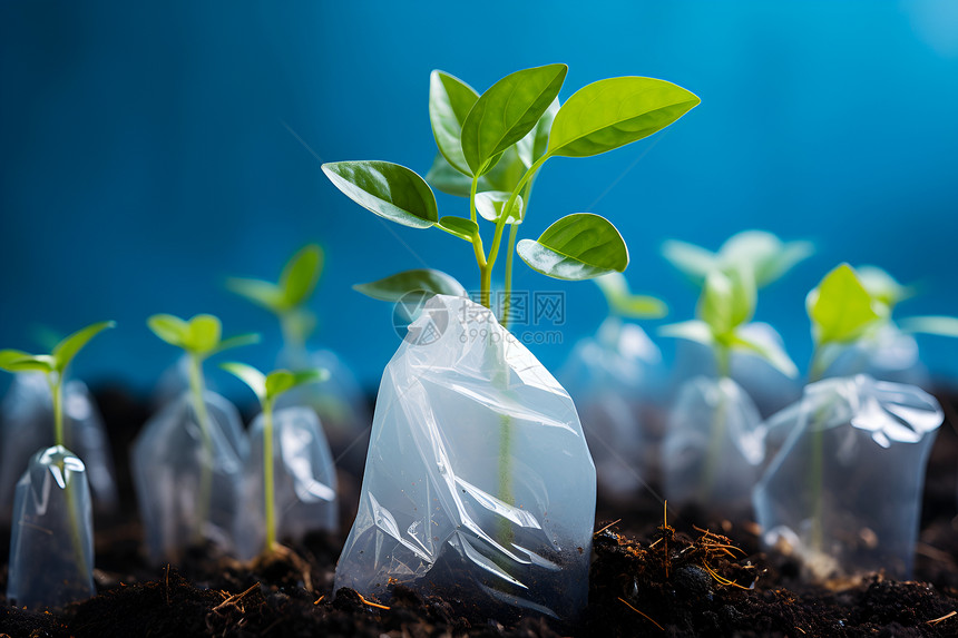 塑料袋中的小植物图片