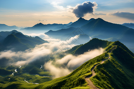 蓝脊山脉蓝天下的山脉背景