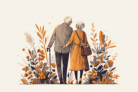甜蜜的老年夫妻甜蜜的夫妻插画