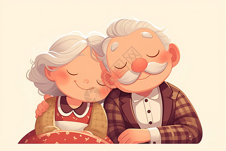 幸福老年人相濡以沫的老夫妻插画