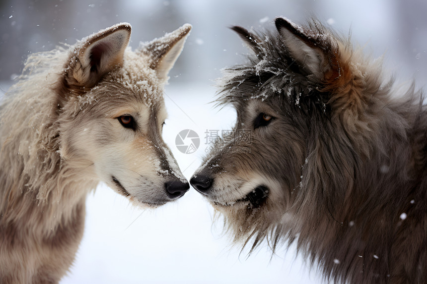 冬天里的两只狼图片