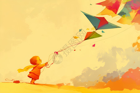 婴儿座儿童放风筝插画