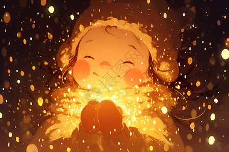 孩子的快乐小女孩与萤火为伴插画