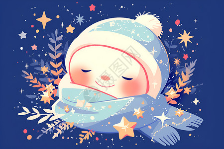 冬季宝宝素材戴着围巾帽子的卡通婴儿插画