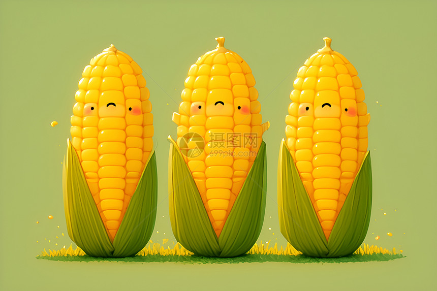 三颗带表情的玉米棒图片