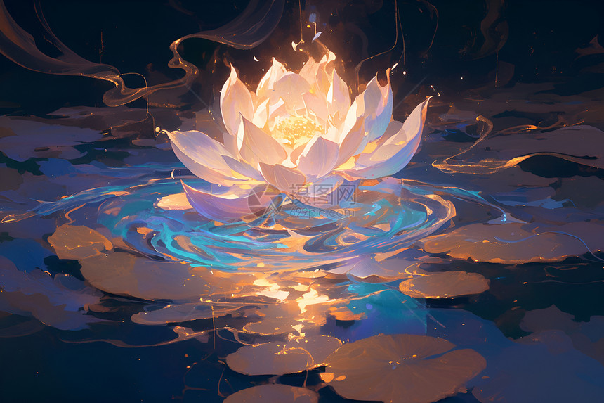 白莲花在水上飘浮图片