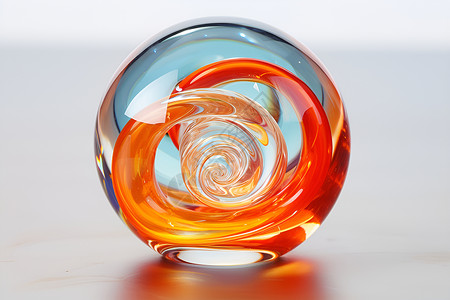 破碎的透明玻璃透明球体中的红蓝色漩涡背景