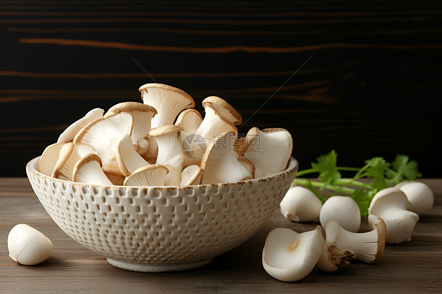 一碗蘑菇和一束欧芹图片