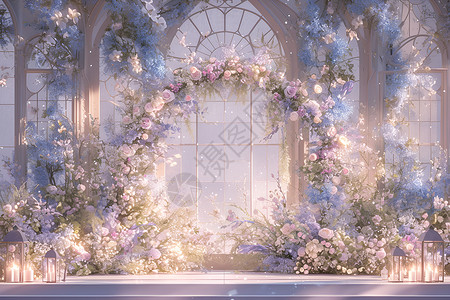 婚礼花海拱门背景图片