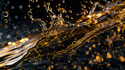 金色水滴漂浮水滴在黑色背景上插画