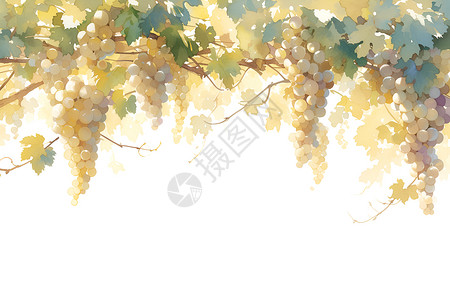 水彩葡萄藤上挂满了葡萄高清图片