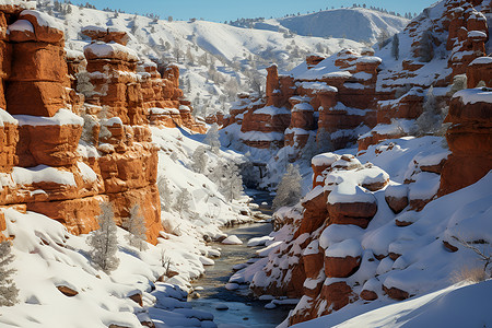 雪悬崖壮美的冬日峡谷背景