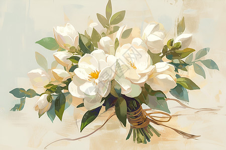 叶子水彩画美丽的白色花束插画