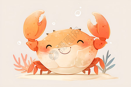 开心的小螃蟹快乐的小螃蟹在海滩上插画