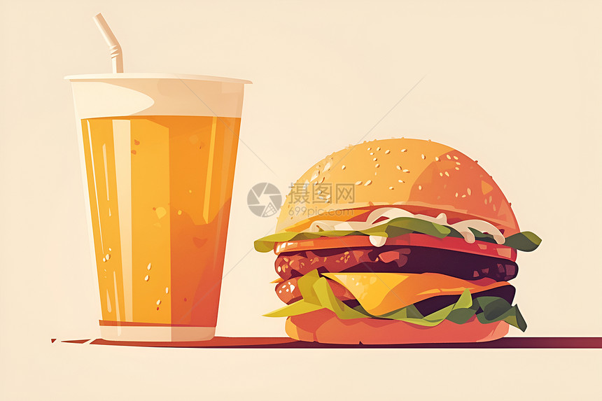 美味的汉堡和饮料图片