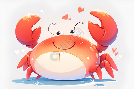 开心的小螃蟹可爱的螃蟹与爱心图标插画